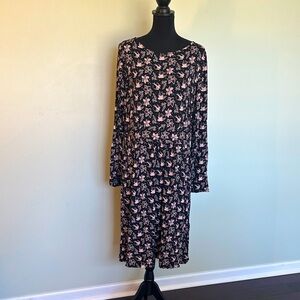 🕊️ Boden Black and Pink Floral Long Sleeve Dress